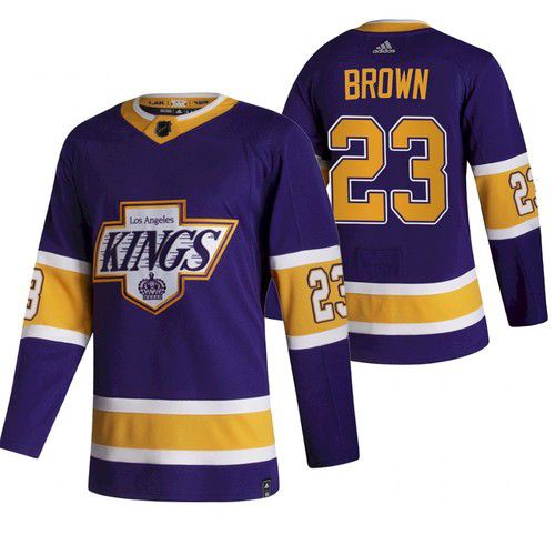 Men Los Angeles Kings 23 Brown Purple NHL 2021 Reverse Retro jersey